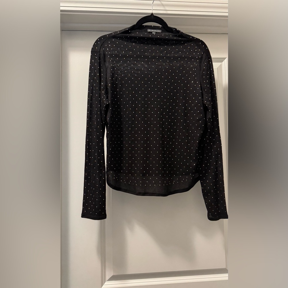 Adrianna Papell Black Long Sleeve Blouse with Silver Accents